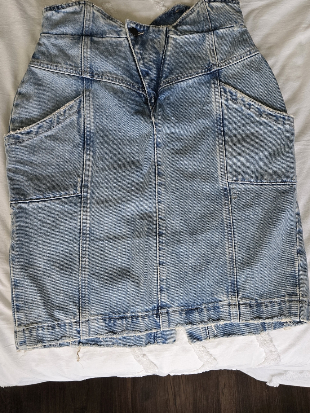 Retrofete Light Blue Denim Pencil Skirt with Front Pockets